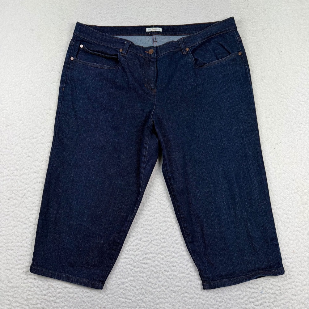 Eileen Fisher Jeans XL Blue Organic Cotton Stretch Capri Denim Dark Wash